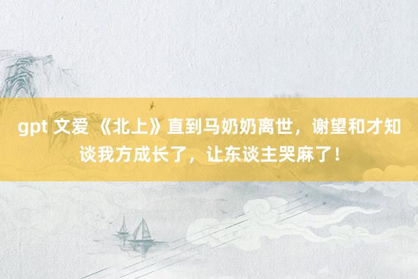 gpt 文爱 《北上》直到马奶奶离世，谢望和才知谈我方成长了，让东谈主哭麻了！